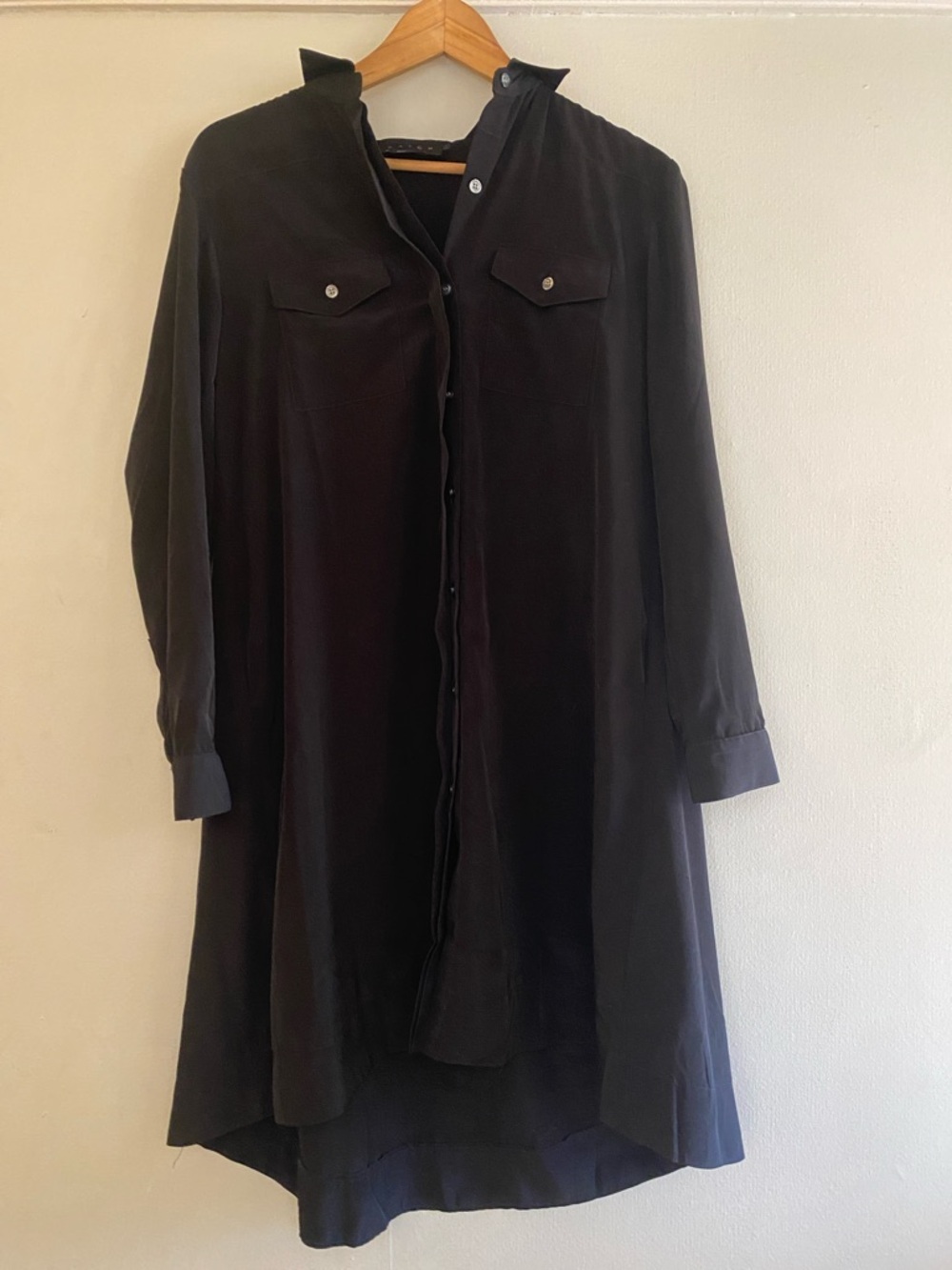 Hatch Black Long-Sleeve Button-Front Shirt Dress